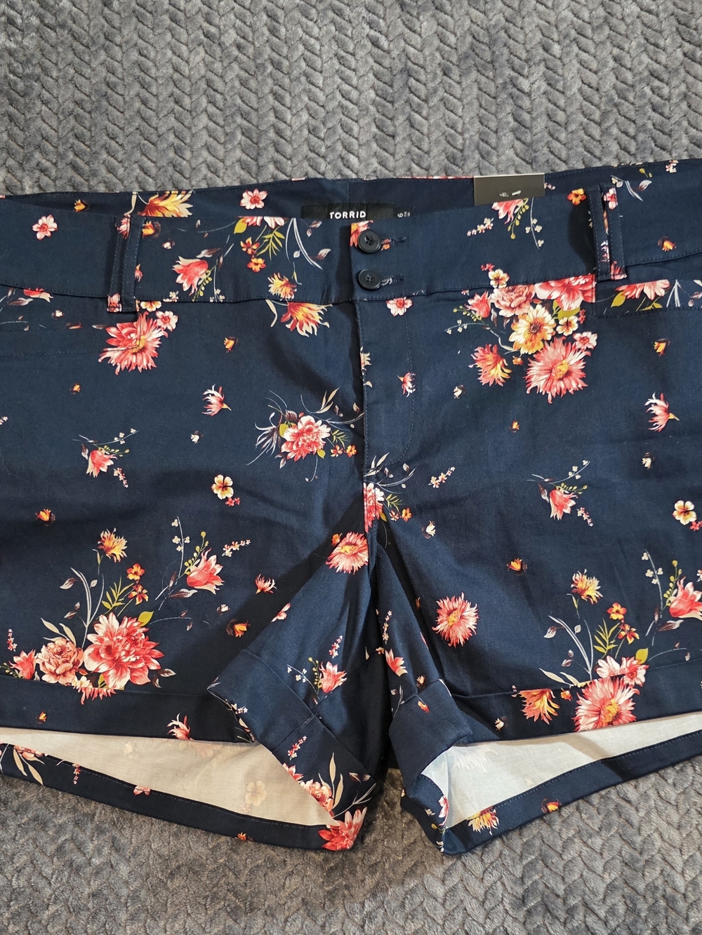 Torrid Navy Floral Stretch Cotton Shorts